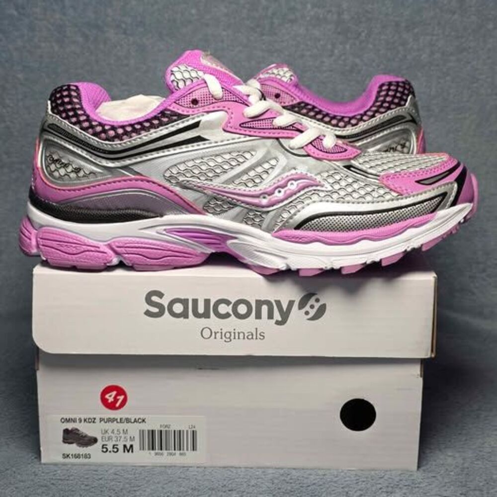 Saucony Omni 9 KDZ Silver Purple Black Shoes Youth Size 5.5M or Womens Size 7